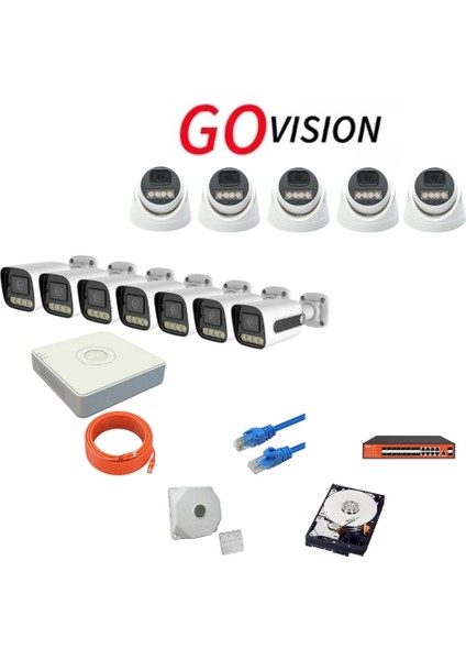 Go Vision 12'li 5mp 4K Ultra Hd Ip Güvenlik Kamera Seti (Gece Görüşlü, Dış Mekan Uyumlu)