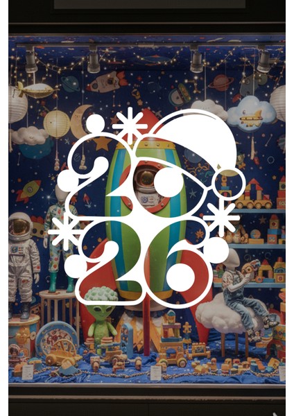 2026 Noel Şapkalı Yeni Yıl Vitrin Cam Sticker - Mağaza & Kreş Cam Dekoru Yeni Yıl Süsleme Seti fiyatları