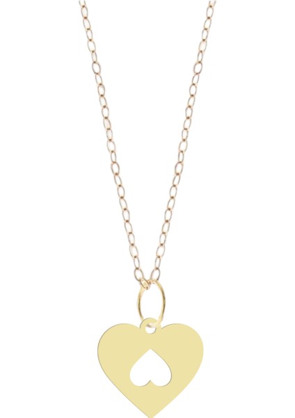 14 Ayar Altın Plakalı Zarif Kalp Figürlü Sevgililer Günü Hediyesine Özel Altın KOLYE-856