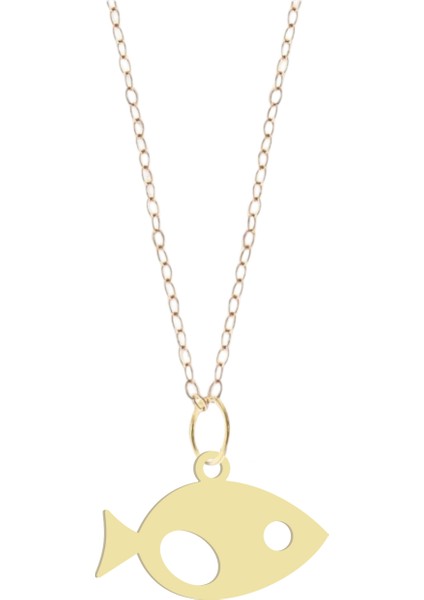 Altın Plakalı 14 Ayar Balık Motifli Doğum Günü Hediyesine Özel Altın KOLYE-865