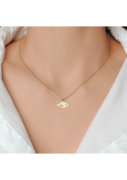 Altın Plakalı 14 Ayar Balık Motifli Doğum Günü Hediyesine Özel Altın KOLYE-865 fiyatları