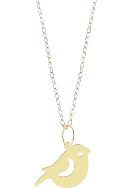 14 Ayar Altın Plakalı Sevimli Güvercin Figürlü Sevgililer Günü Hediyesine Özel Altın KOLYE-868