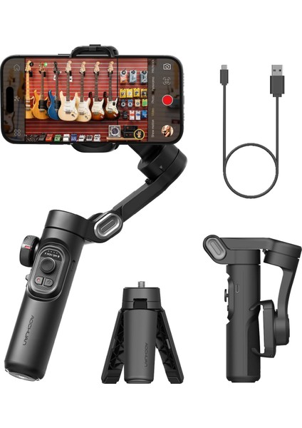 Smart Xe 3 Eksenli Akıllı Telefon Gimbal Sabitleyici Stabilizer Yapay Zeka Yüz ve Nesne Takibi Profesyonel Focus Tekerleği Katlanabilir Mini Tripodlu Titreşim Önleyici Vlog, Reels Canlı Yayın Video