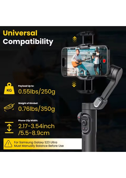 Smart Xe 3 Eksenli Akıllı Telefon Gimbal Sabitleyici Stabilizer Yapay Zeka Yüz ve Nesne Takibi Profesyonel Focus Tekerleği Katlanabilir Mini Tripodlu Titreşim Önleyici Vlog, Reels Canlı Yayın Video fiyatları