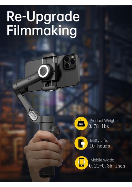Smart Xe 3 Eksenli Akıllı Telefon Gimbal Sabitleyici Stabilizer Yapay Zeka Yüz ve Nesne Takibi Profesyonel Focus Tekerleği Katlanabilir Mini Tripodlu Titreşim Önleyici Vlog, Reels Canlı Yayın Video