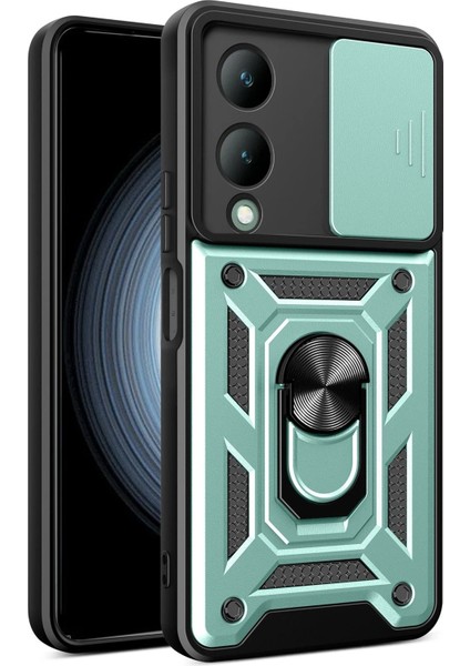 MYT09 Vivo Y17S Kılıf Pars Lens Yüzüklü Silikon - Yeşil
