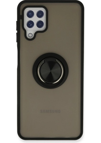 MYT09 Samsung Galaxy A22 Kılıf Montreal Yüzüklü Silikon Kapak - Siyah