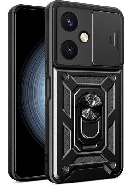 MYT09 Vivo Y27 Kılıf Pars Lens Yüzüklü Silikon - Siyah