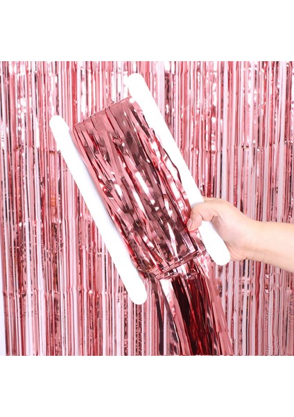 Rose Gold Renk Ekstra Metalize Parlak Saçaklı Arka Fon Perde Ithal A Kalite 1x2 Metre fırsatları