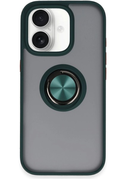 MYT09 iPhone 16 Kılıf Montreal Yüzüklü Silikon Kapak - Yeşil