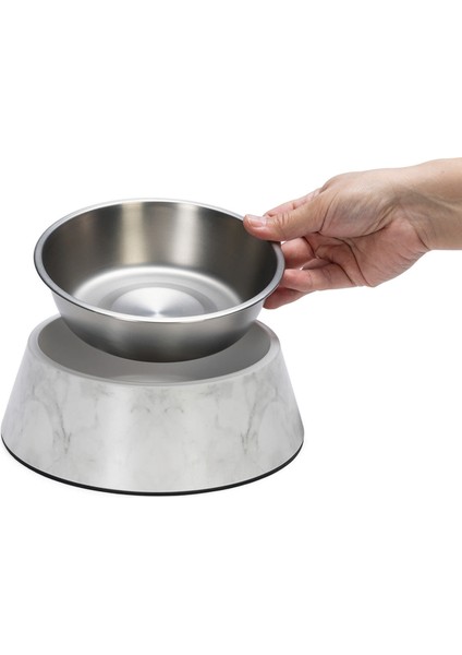 Mtxdpn Beeztees Dbl Köpek Mama Su Kabı, Mat Paslanmaz Çelik, Beyaz Mermer Görünümlü, 22CM, 700ML fiyatları