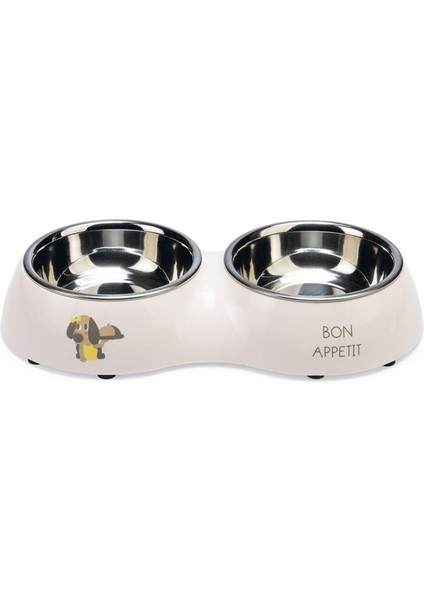 Mtxdpn Beeztees Köpek Ikili Mama ve Su Kabı, Paslanmaz Çelik, Pudra Pembe, 27X14CM, 2X160ML