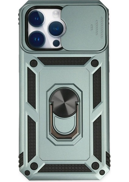 MYT09 iPhone 14 Pro Max Kılıf Pars Lens Yüzüklü Silikon - Yeşil