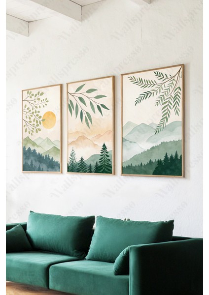 Ahşap Çerçeveli Tablo Seti - 3'lü Tablo - Çerçeveli Poster - Duvar Tablosu - Salon Yatak Odası Tablo