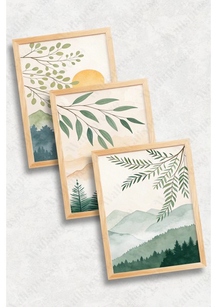 Ahşap Çerçeveli Tablo Seti - 3'lü Tablo - Çerçeveli Poster - Duvar Tablosu - Salon Yatak Odası Tablo fiyatları