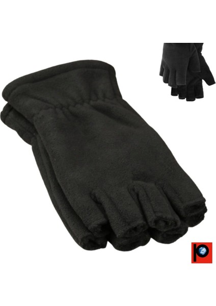 Siyah Unisex Parmaksız Kesik Yarım Parmak Kışlık Polar Eldiven PKR342567