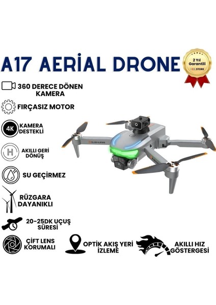 A17 Drone, Katlanabilir, Akıllı 4K Kameralı,360 Derece Roll, Havada Sabitlemeli Yüksek Hızlı Drone