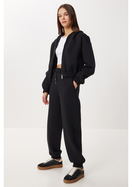 Fermuarlı Şardonlu Örme Alt-Üst Takım LDM0017 Siyah