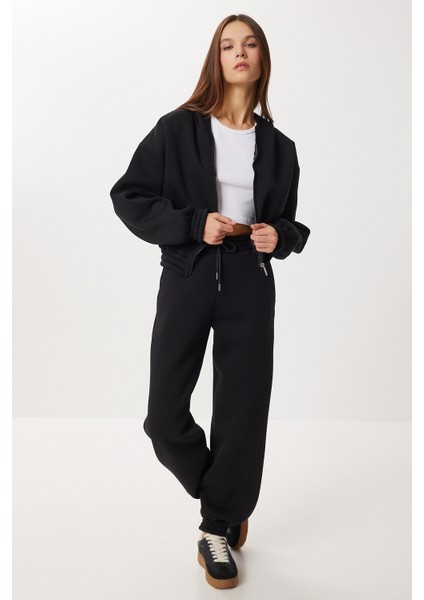 Fermuarlı Şardonlu Örme Alt-Üst Takım LDM0017 Siyah fiyatları