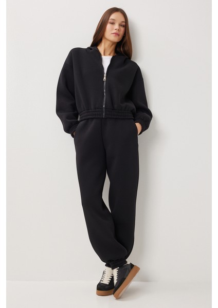 Fermuarlı Şardonlu Örme Alt-Üst Takım LDM0017 Siyah modelleri