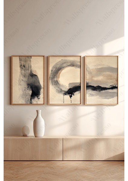 Ahşap Çerçeveli Tablo Seti - 3'lü Tablo - Duvar Tablosu-Salon Yatak Odası Tablo