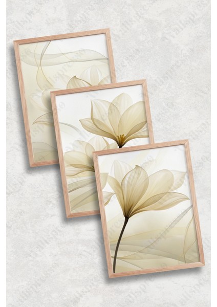 Modern Floral Çiçek Temalı 3'lü Tablo - Ahşap Çerçeveli Tablo -Duvar Tablosu-Salon Yatak Odası Tablo fiyatları