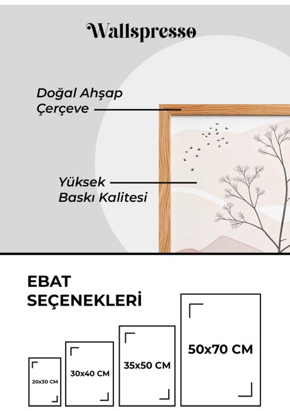 Soft Pastel Pembe Tonlarında Bohem Ahşap Çerçeveli Tablo - 3'lü Tablo Set Duvar Tablosu - Üçlü Tablo modelleri