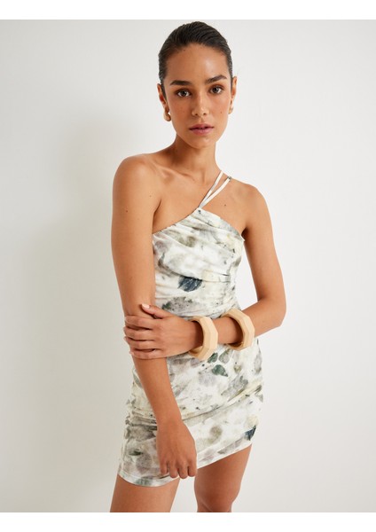 Tek Omuz Mini Kalem Elbise Floral Desenli Dokulu fiyatları