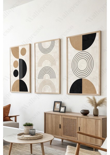 Modern Soyut Bohem 3'lü Tablo Seti - Ahşap Çerçeveli Tablo - Duvar Tablosu - Üçlü Tablo fiyatları