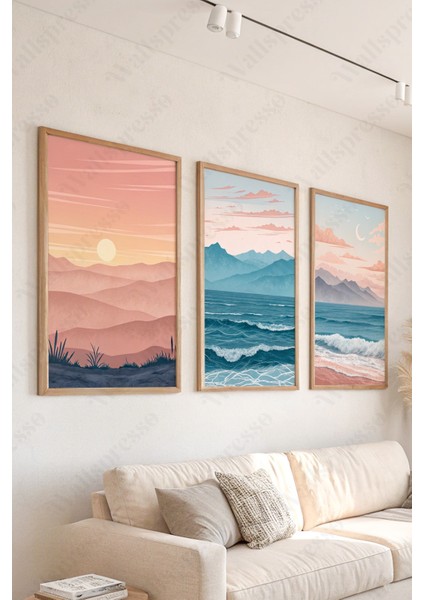 Doğa Temalı 3'lü Tablo Seti - Ahşap Çerçeveli Tablo - Duvar Tablosu - Üçlü Tablo - Dekoratif Tablo