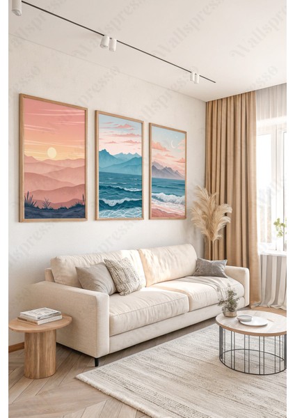 Doğa Temalı 3'lü Tablo Seti - Ahşap Çerçeveli Tablo - Duvar Tablosu - Üçlü Tablo - Dekoratif Tablo fiyatları