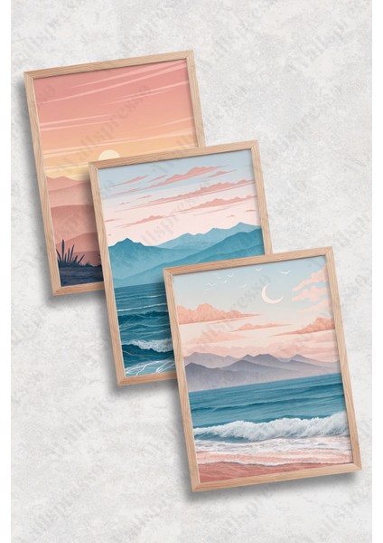 Doğa Temalı 3'lü Tablo Seti - Ahşap Çerçeveli Tablo - Duvar Tablosu - Üçlü Tablo - Dekoratif Tablo modelleri