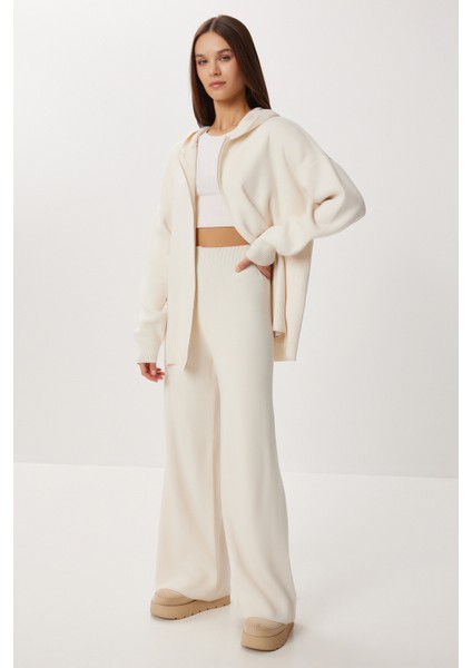 Kapüşonlu Fermuarlı Triko Alt-Üst Takım LMT0051 Krem fiyatları