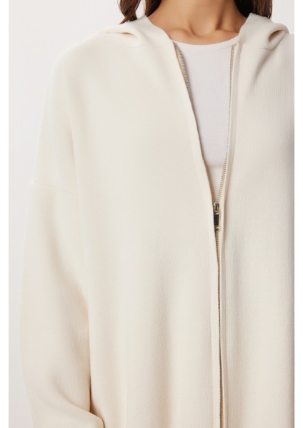 Kapüşonlu Fermuarlı Triko Alt-Üst Takım LMT0051 Krem modelleri