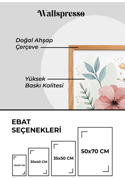 Bohem Çiçek Temalı Ahşap Çerçeveli Tablo - 3'lü Tablo Set - Duvar Tablosu - Üçlü Tablo modelleri