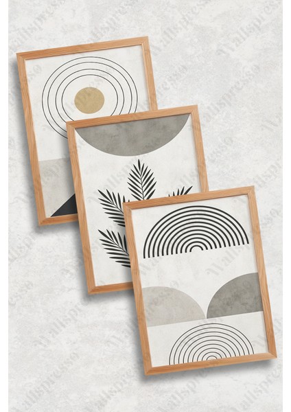 Soyut Bohem Modern Ahşap Çerçeveli Tablo - 3'lü Tablo Seti - Duvar Tablosu - Üçlü Tablo fiyatları