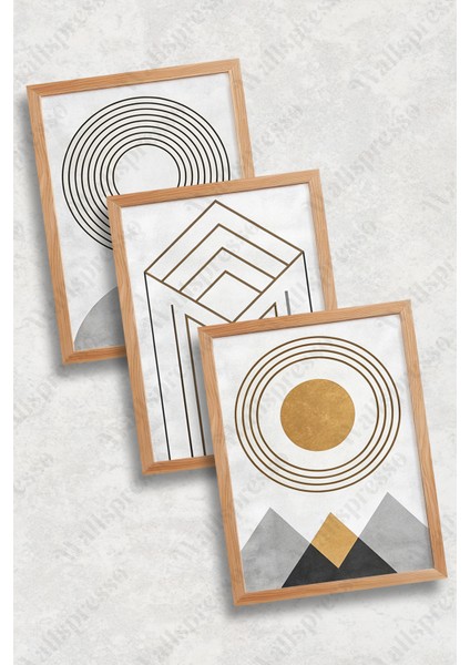 Modern Soyut Minimalist Ahşap Çerçeveli Tablo - 3'lü Tablo Seti - Duvar Tablosu - Üçlü Tablo fiyatları