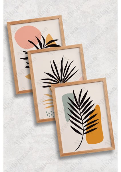 Bohem Minimalist Ahşap Çerçeveli Tablo - 3'lü Tablo Seti - Duvar Tablosu - Üçlü Tablo fiyatları