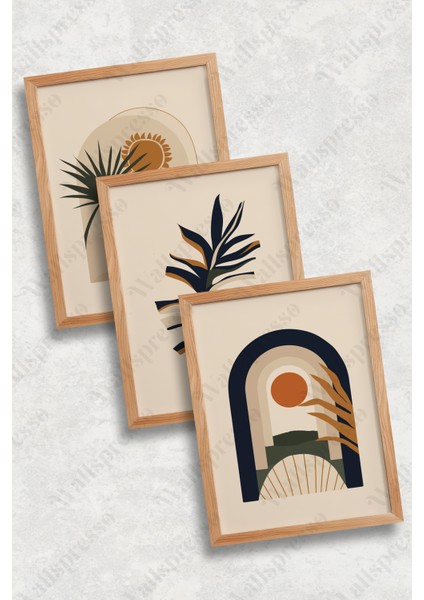 Modern Bohem 3'lü Çerçeveli Tablo Seti - Duvar Tablosu - Ahşap Çerçeveli Tablo - Üçlü Tablo fiyatları