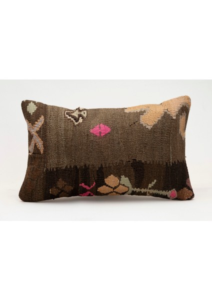 El Yapımı Kilimden Yapılmış Vintage Kırlent Kılıfı, Yün, 30X50 cm