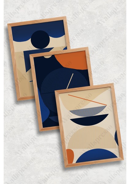 Soyut Modern Ahşap Çerçeveli Tablo - 3'lü Tablo Seti - Duvar Tablosu - Üçlü Tablo modelleri