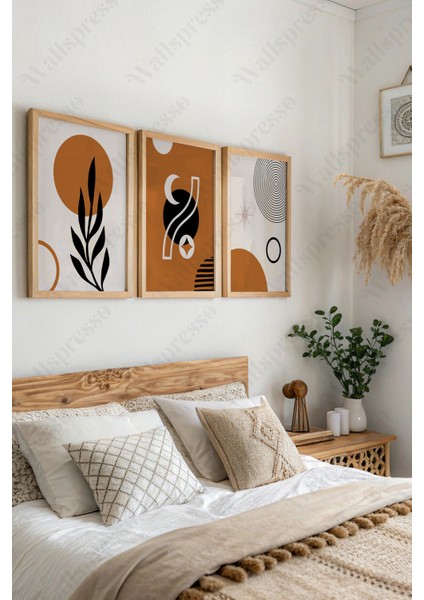 Modern Bohem Ahşap Çerçeveli Tablo - 3'lü Tablo Seti - Duvar Tablosu - Üçlü Tablo fiyatları