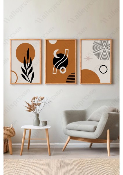 Modern Bohem Ahşap Çerçeveli Tablo - 3'lü Tablo Seti - Duvar Tablosu - Üçlü Tablo modelleri