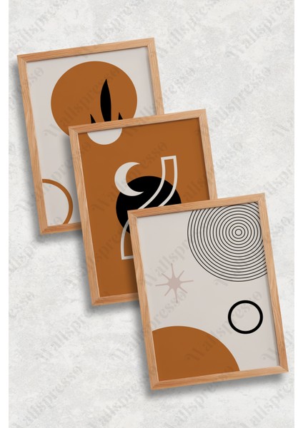 Modern Bohem Ahşap Çerçeveli Tablo - 3'lü Tablo Seti - Duvar Tablosu - Üçlü Tablo fırsatları