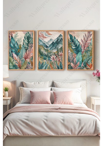 3'lü Ahşap Çerçeveli Tablo - Üçlü Tablo Seti - Duvar Tablosu - 3'lü Tablo