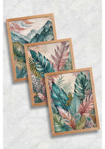 3'lü Ahşap Çerçeveli Tablo - Üçlü Tablo Seti - Duvar Tablosu - 3'lü Tablo fiyatları