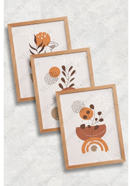 Minimalist Bohem Ahşap Çerçeveli Tablo - 3'lü Tablo Seti - Duvar Tablosu - Üçlü Tablo fiyatları