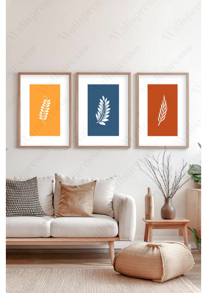 Renkli Minimalist Ahşap Çerçeveli Tablo - 3'lü Tablo Seti - Duvar Tablosu - Üçlü Tablo