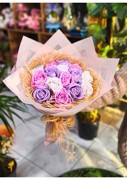 🌷pembe & Lila Aşk Masalı Buketi 🌸 Yapay Kadife Gül Söz Nişan Teklif Buketi, Sevgiliye Eşe Özel Gün Hediyesi