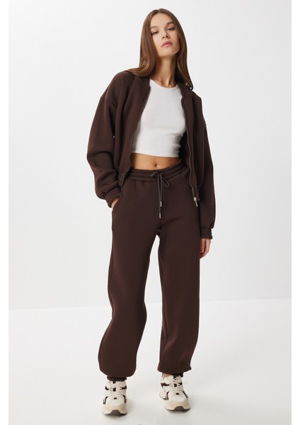 Fermuarlı Şardonlu Örme Alt-Üst Takım LDM0017 Kahverengi fiyatları